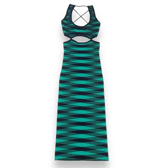 VRG GRL Dress Women's Size US 4 Bodycon Midi Open Back Stretchy Teal Green Blue - Picture 6 of 11